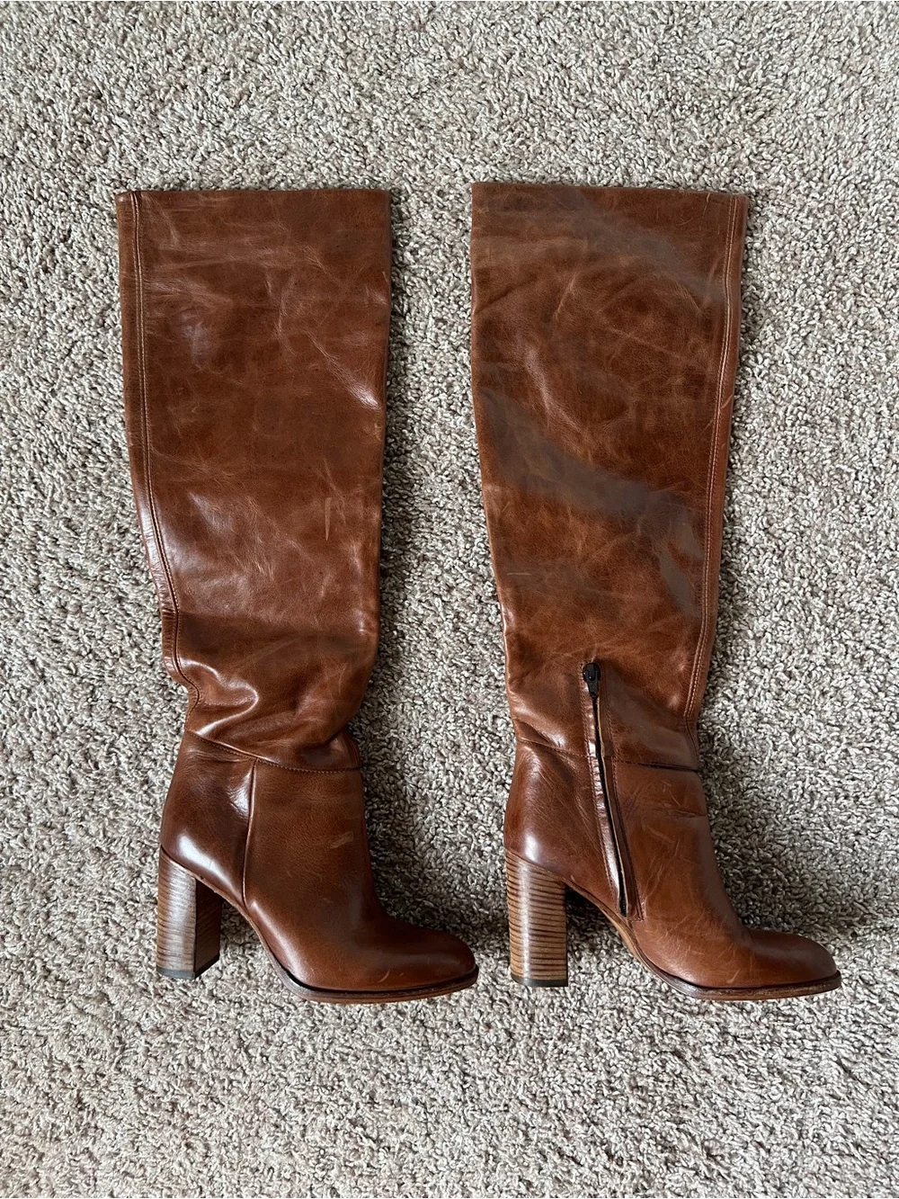 Free People Chestnut Brown Over-the-Knee Leather Boots
